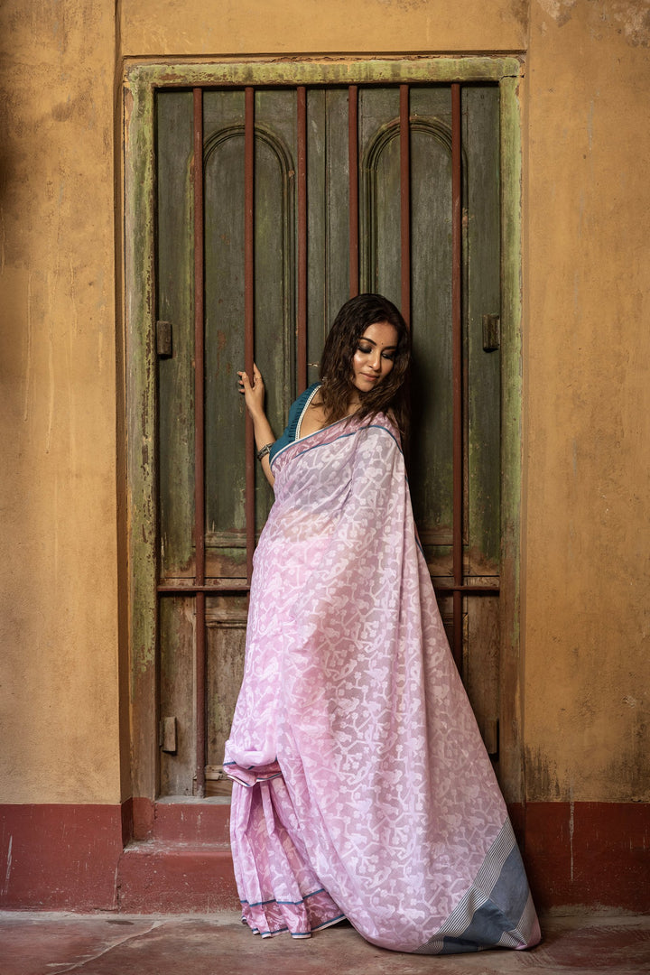 Golapi Mon Pakhi Cotton Jamdani Saree