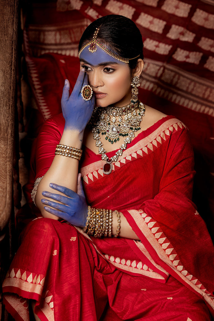 Rakta Abir Matka Silk Jamdani Saree