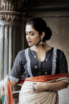 Charulata Grey Cotton Jamdani Blouse