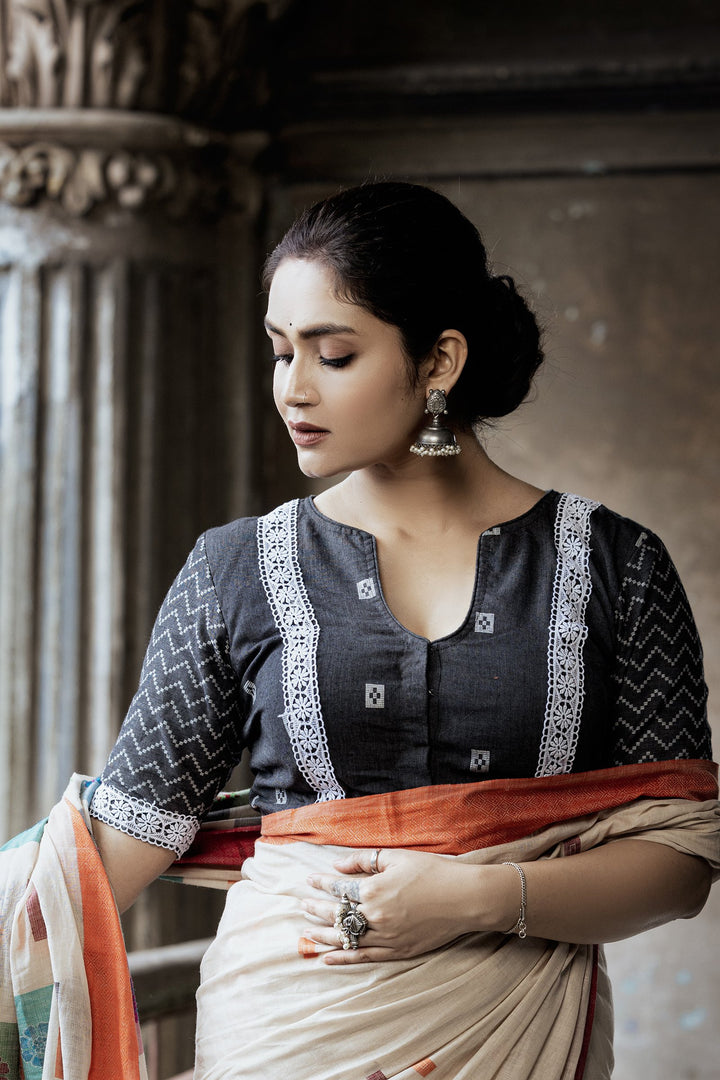 Charulata Grey Cotton Jamdani Blouse
