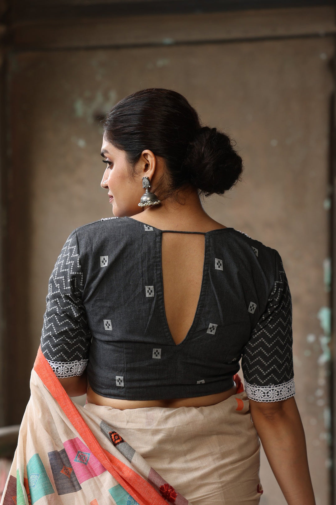 Charulata Grey Cotton Jamdani Blouse