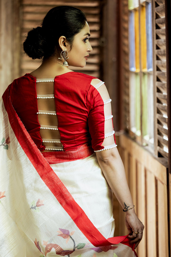 Pearled Hibiscus Cotton Blouse