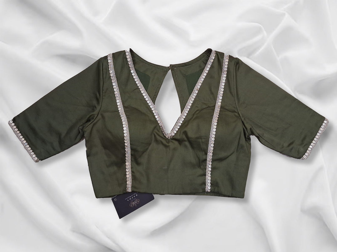 Olive Aura Zari Festive Cotton Blouse