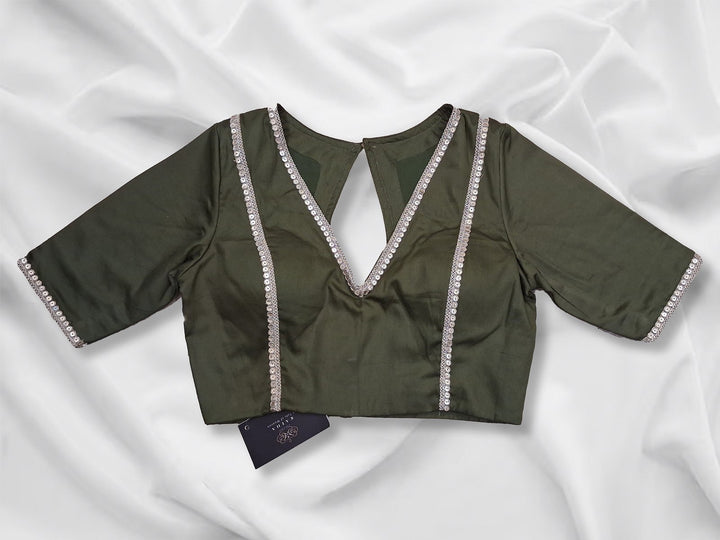 Olive Aura Zari Festive Cotton Blouse