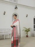 Chowringhee Check Lal Sada Cotton Jamdani Saree