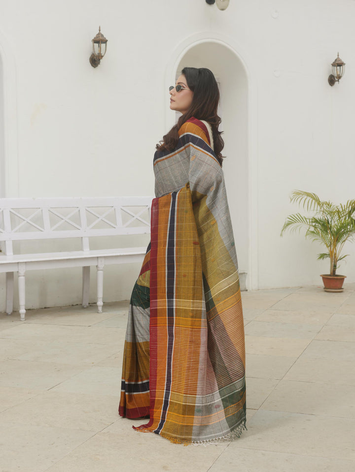 Earl Grey Check Cotton Jamdani Saree