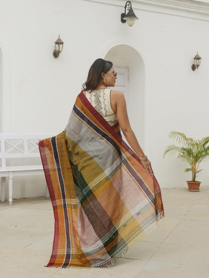 Earl Grey Check Cotton Jamdani Saree