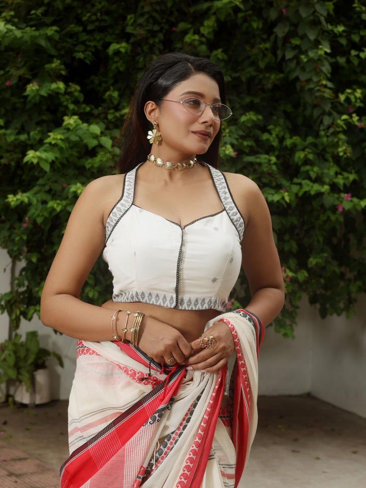 Jasmin White Halter Neck Cotton Jamdani Blouse