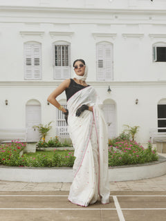 Bubble Pop White Cotton Jamdani Saree