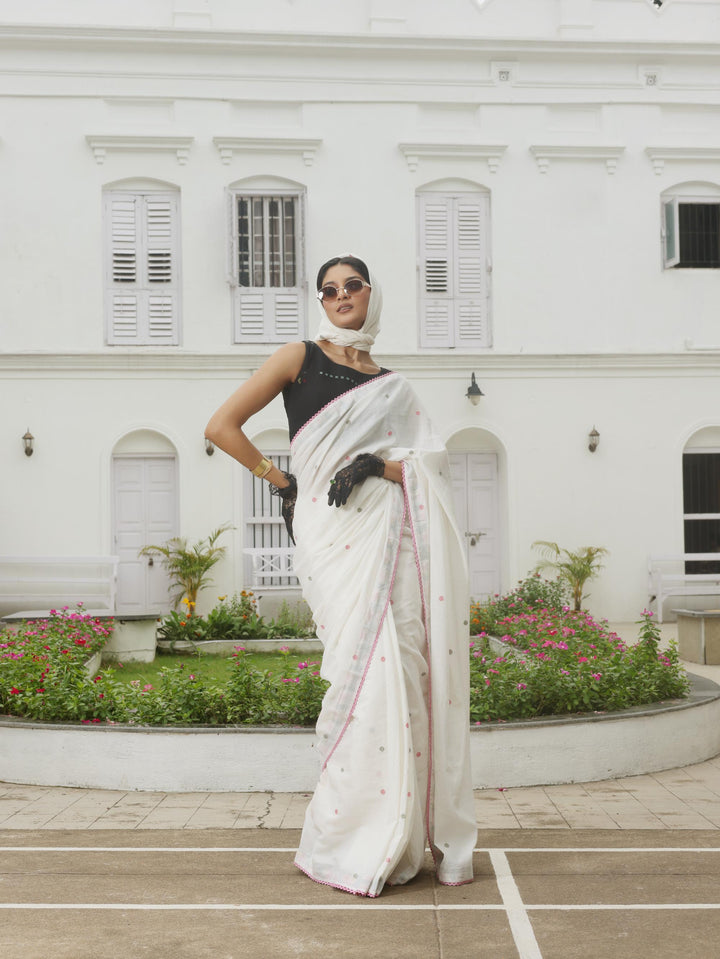 Bubble Pop White Cotton Jamdani Saree