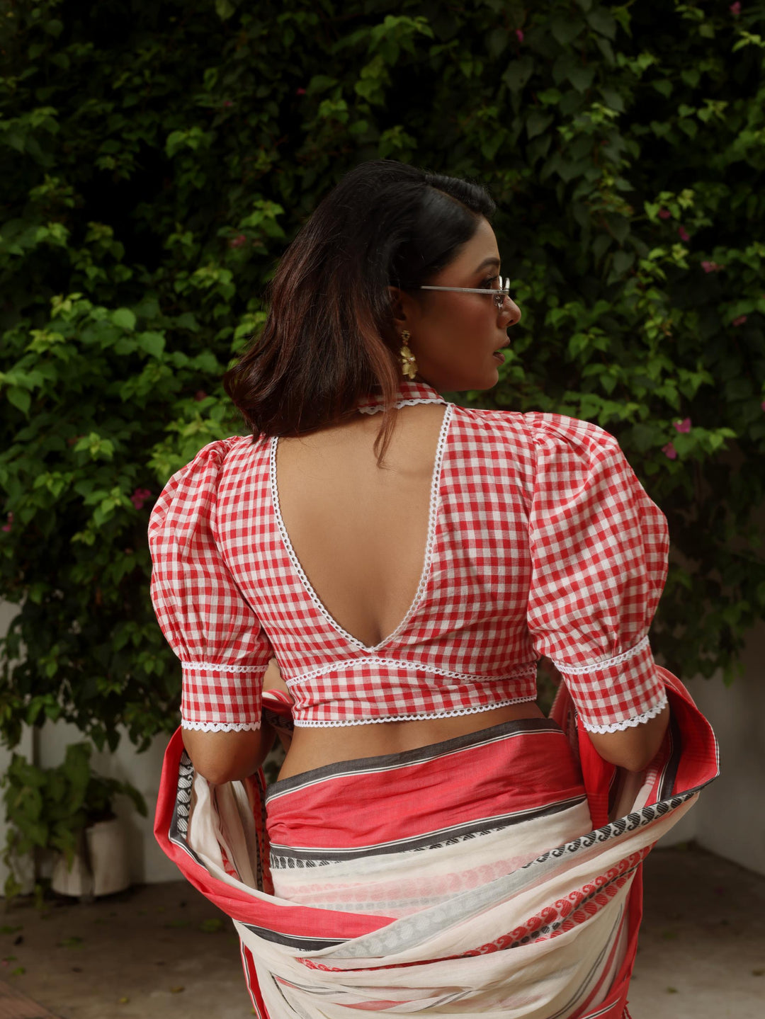 Calcutta Check Red &amp; White Gingham Collar Cotton Blouse