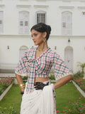 Victorian Strawberry Pastel Knot Cotton Jamdani Blouse
