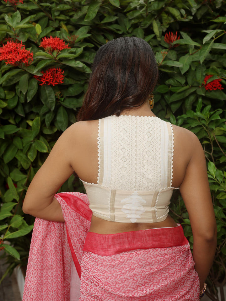 Vintage Lace Racerback Cream Cotton Jamdani Blouse