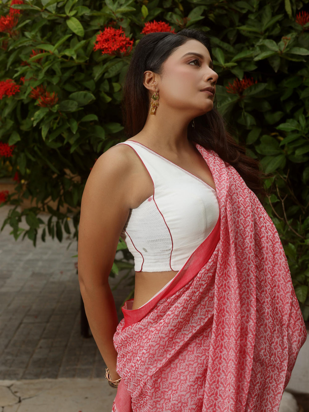 Bubble Pop Plunge White Cotton Jamdani Blouse