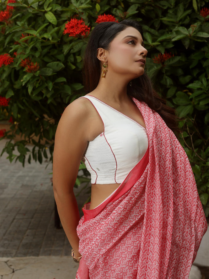 Bubble Pop Plunge White Cotton Jamdani Blouse
