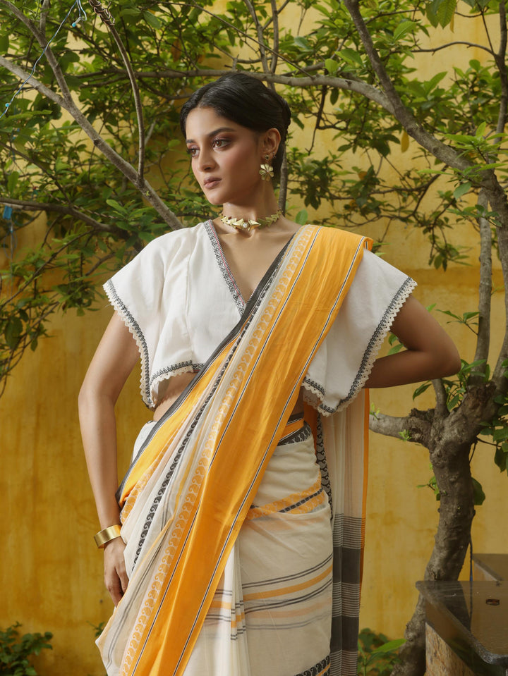 Maidan Breeze Kaftan White Cotton Jamdani Blouse