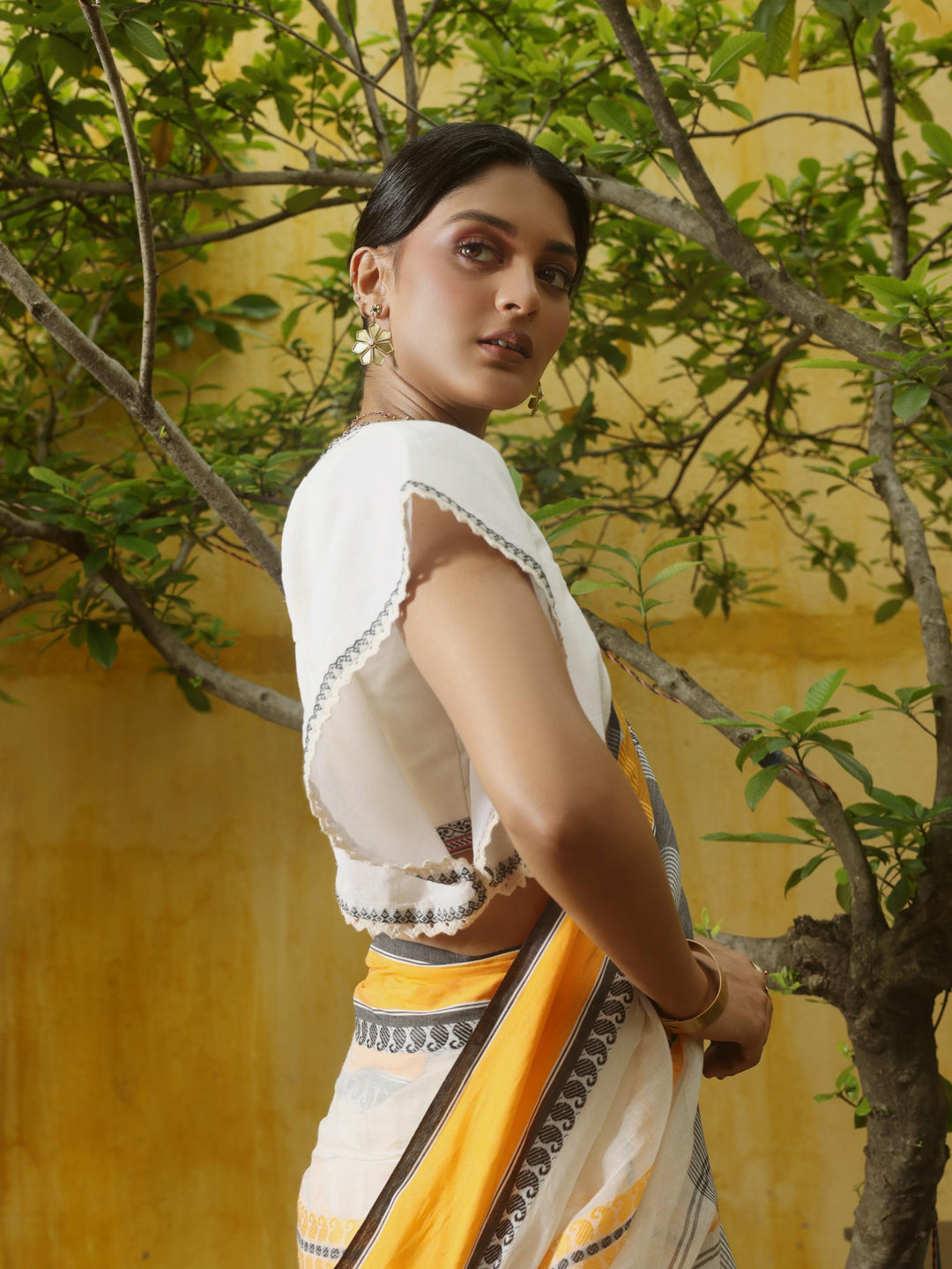 Maidan Breeze Kaftan White Cotton Jamdani Blouse