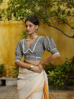 Calcutta Check Black & White Gingham Collar Cotton Blouse