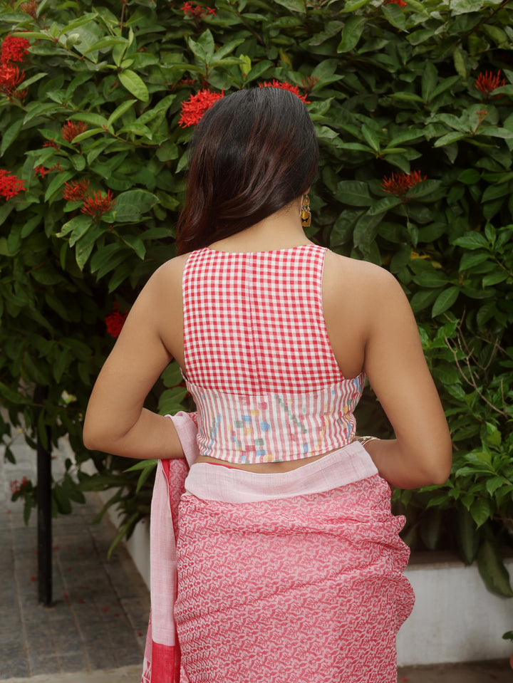 Red Road Stripe Racerback Cotton Jamdani Blouse