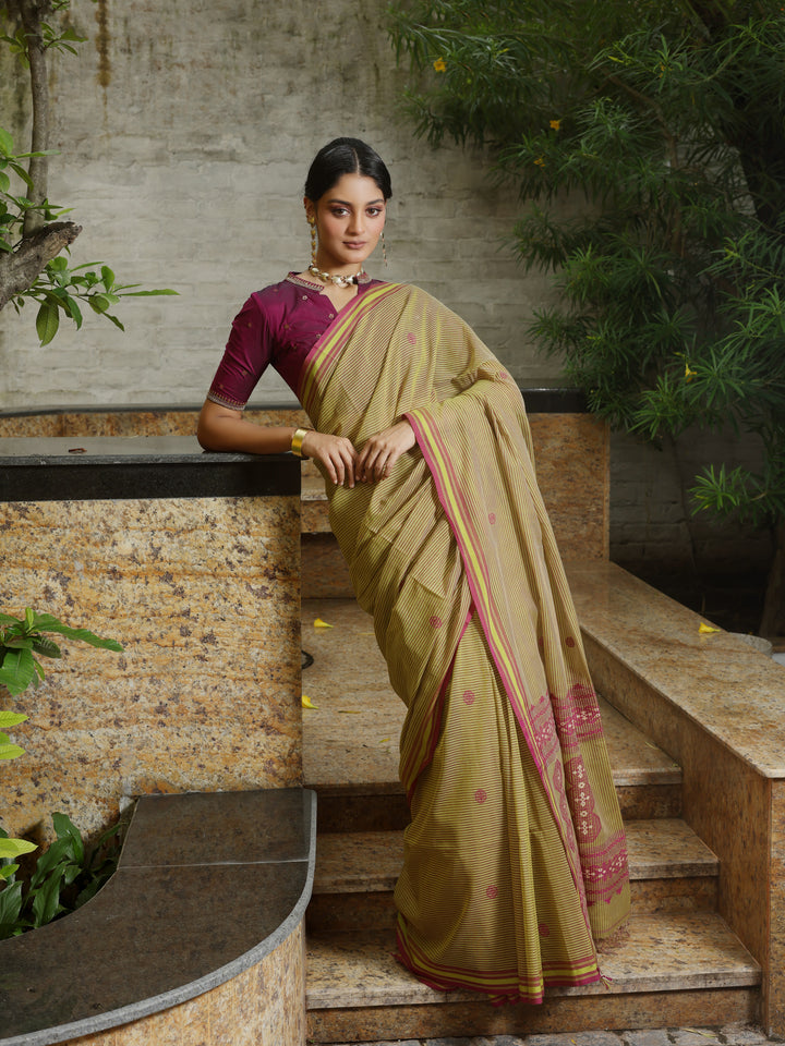 Tolly Club Olive Magenta Jamdani Saree