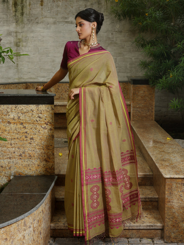 Tolly Club Olive Magenta Jamdani Saree