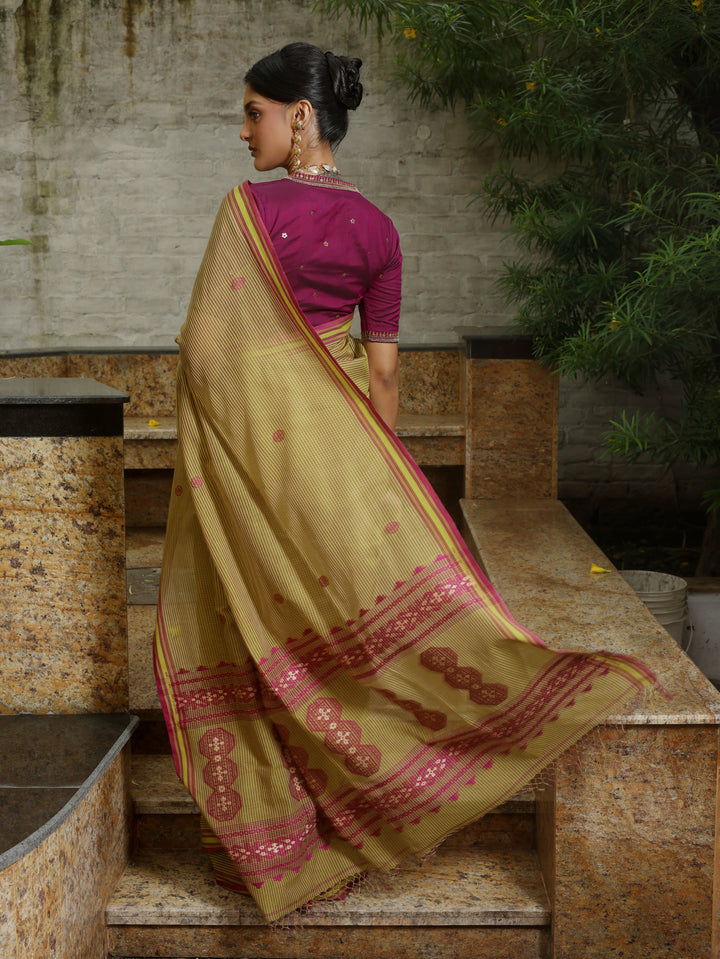 Tolly Club Olive Magenta Jamdani Saree