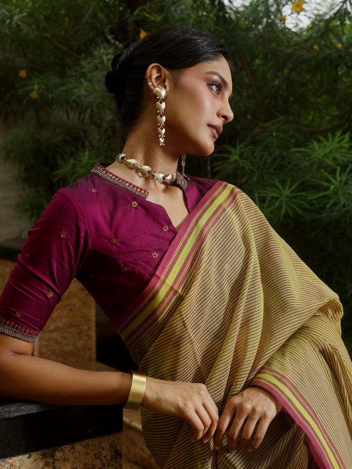 Tolly Club Olive Magenta Jamdani Saree