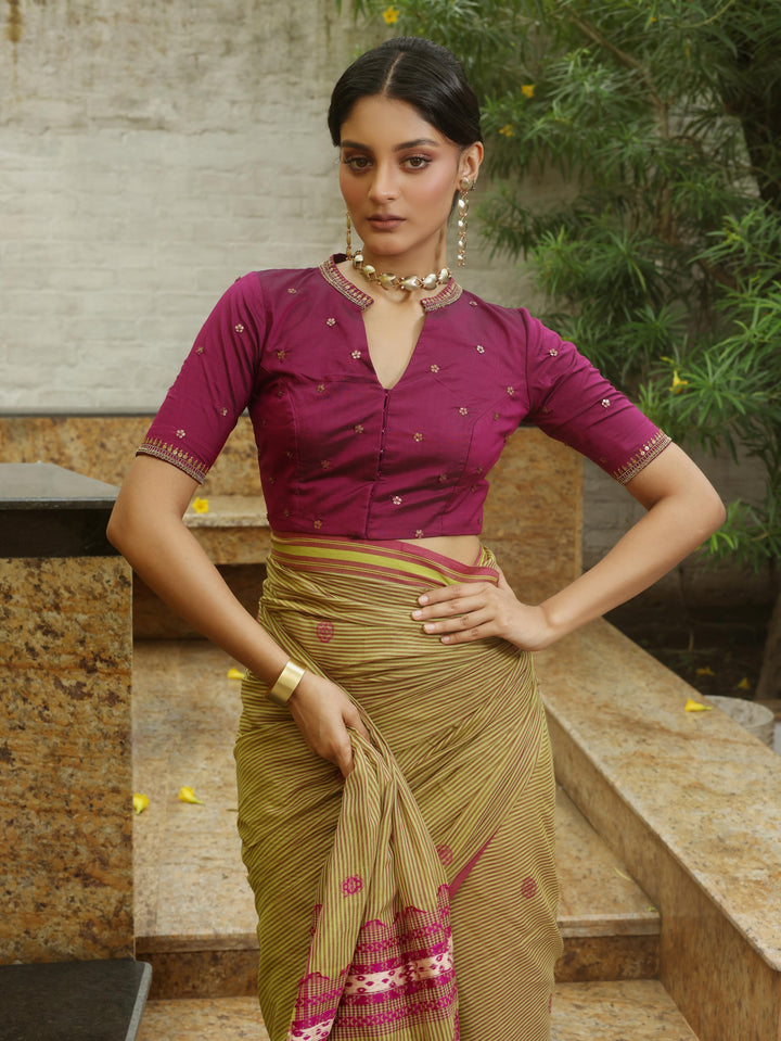 The Grand Starlet Hand Embroidered Magenta Silk Blouse