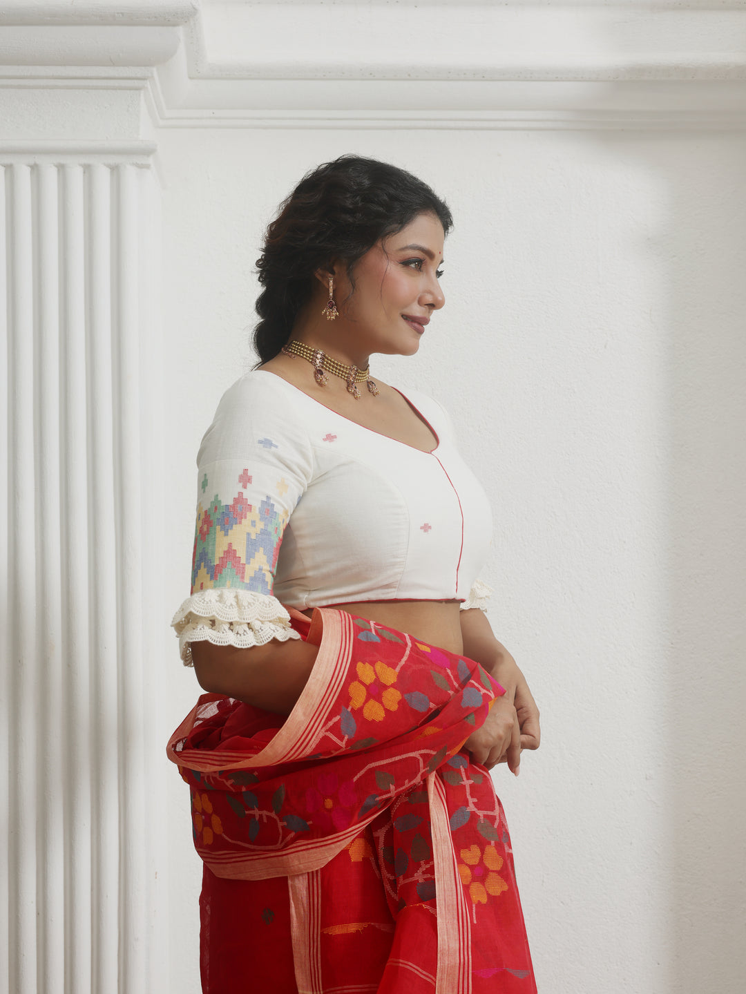 Thakurbari Multicolour Cotton Jamdani Blouse
