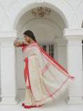 Thakurbari Lal Par Sada Cotton Jamdani Saree with Tussar Mahapar