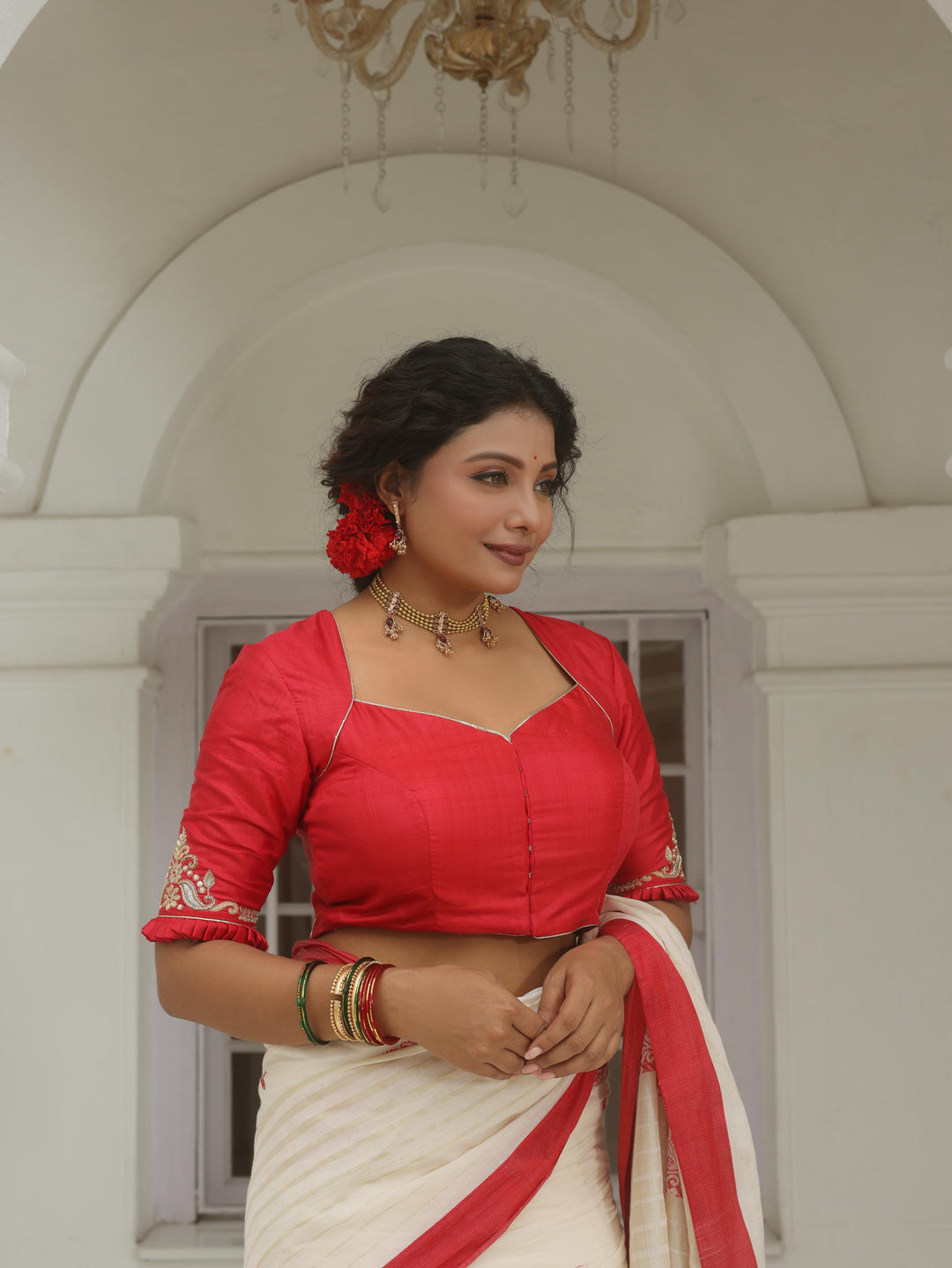 The Shirgarh Lion Coral Red Silk Blouse