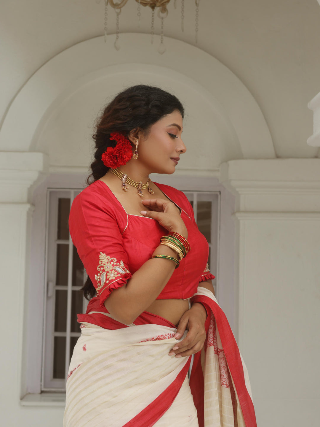The Shirgarh Lion Coral Red Silk Blouse