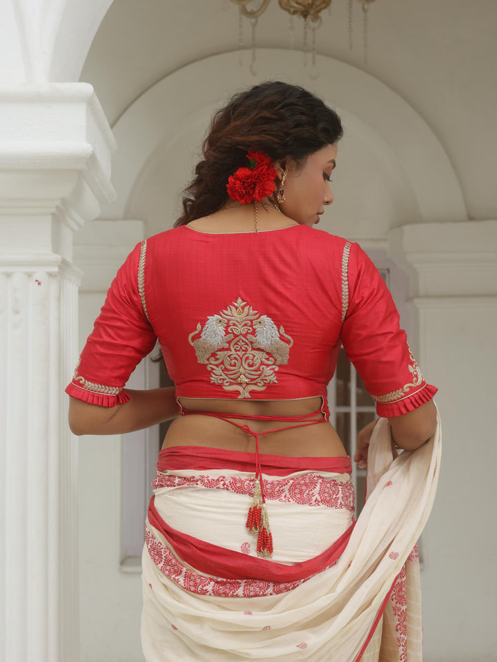 The Shirgarh Lion Coral Red Silk Blouse