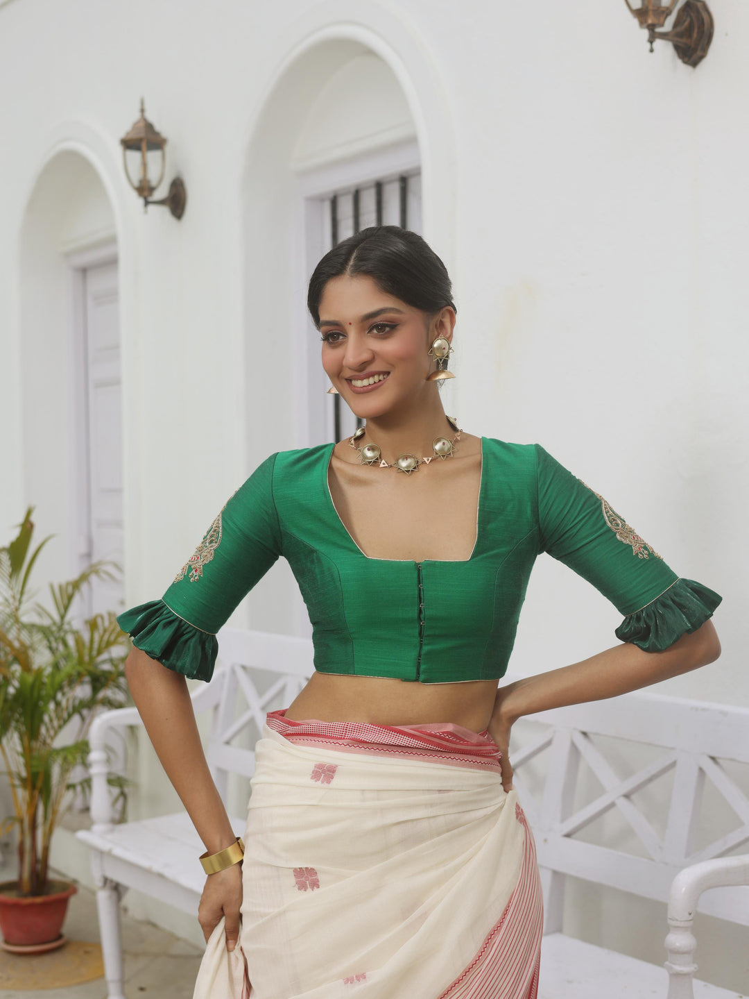 The Emerald Kanbala Jhumko Hand Embroidered Blouse