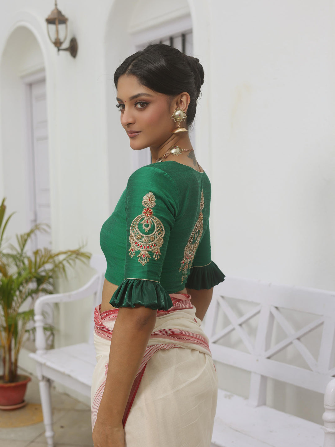 The Emerald Kanbala Jhumko Hand Embroidered Blouse