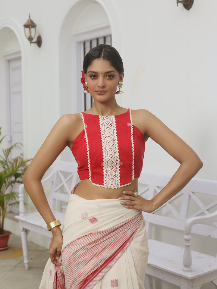 Trincas Cabaret Racerback Red Cotton Jamdani Blouse