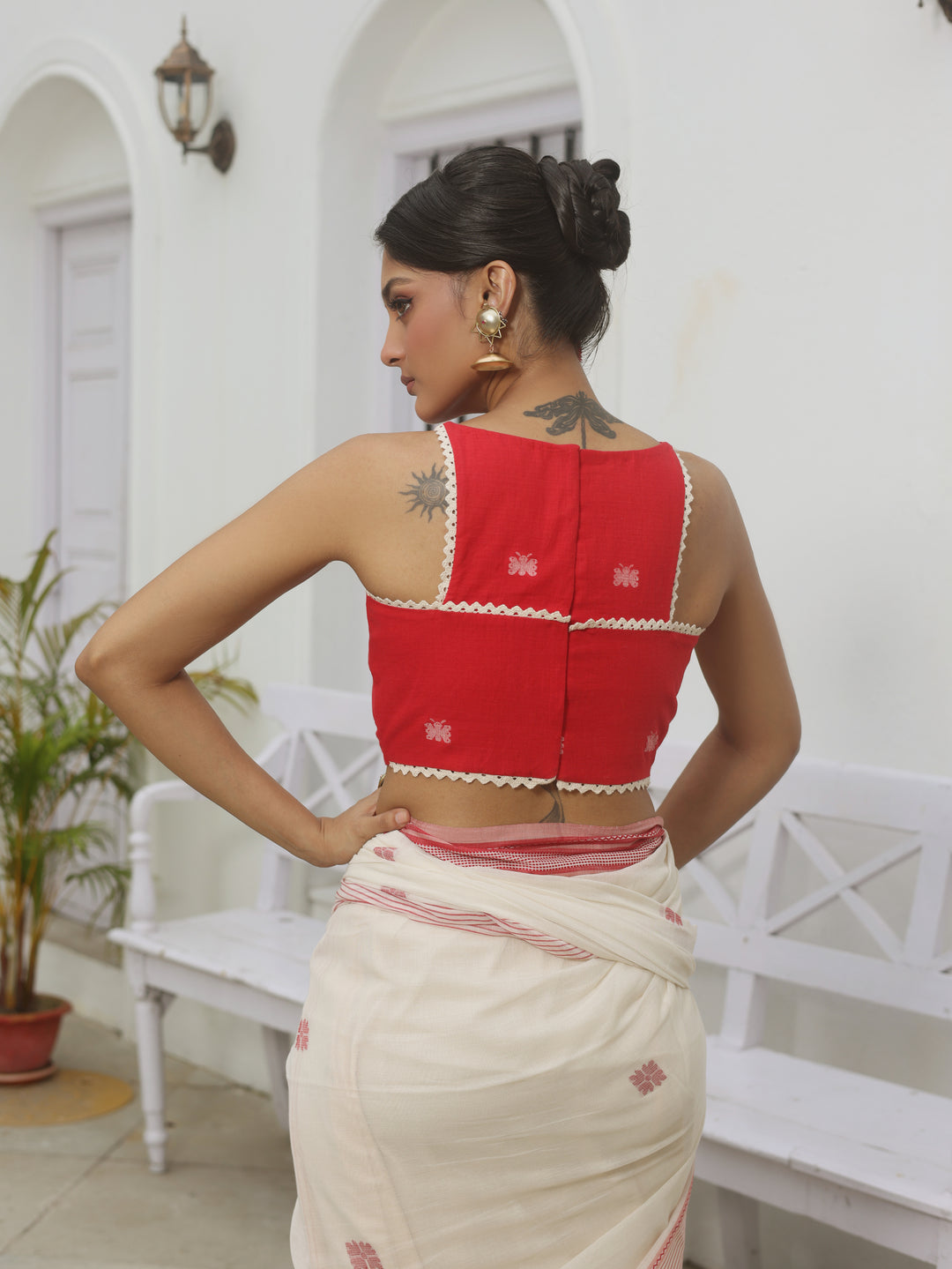 Trincas Cabaret Racerback Red Cotton Jamdani Blouse