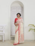 New Empire Classic Lal Par Sada Cotton Jamdani Saree