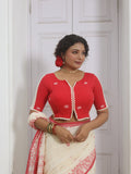 Chowringhee Butterfly Red Cotton Jamdani Blouse
