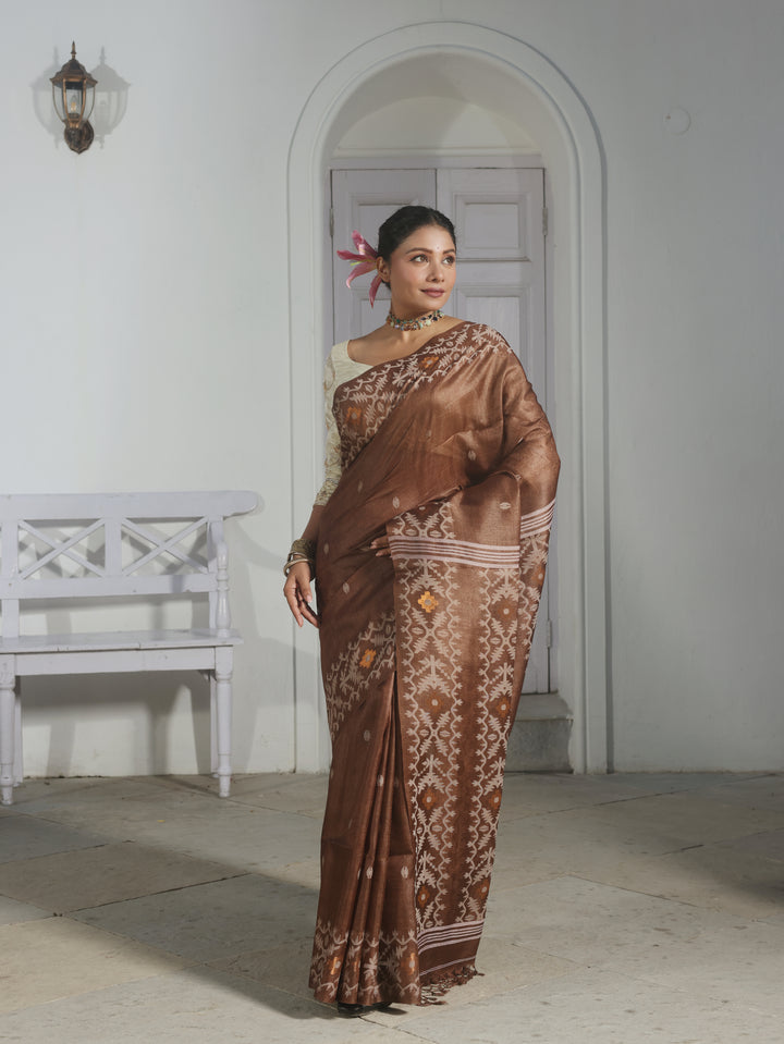 Mahogany Muse Tussar Silk Jamdani Saree