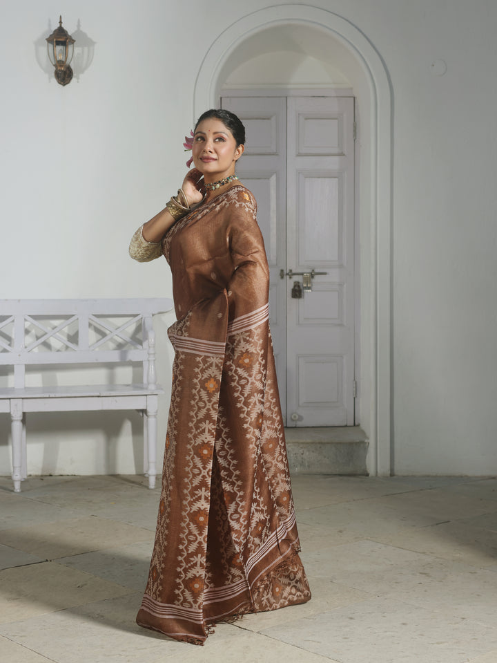 Mahogany Muse Tussar Silk Jamdani Saree