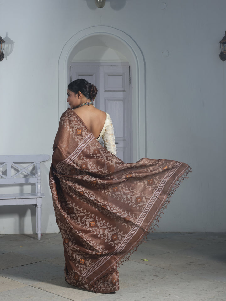 Mahogany Muse Tussar Silk Jamdani Saree