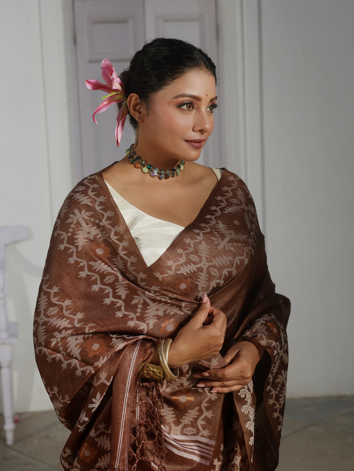 Mahogany Muse Tussar Silk Jamdani Saree
