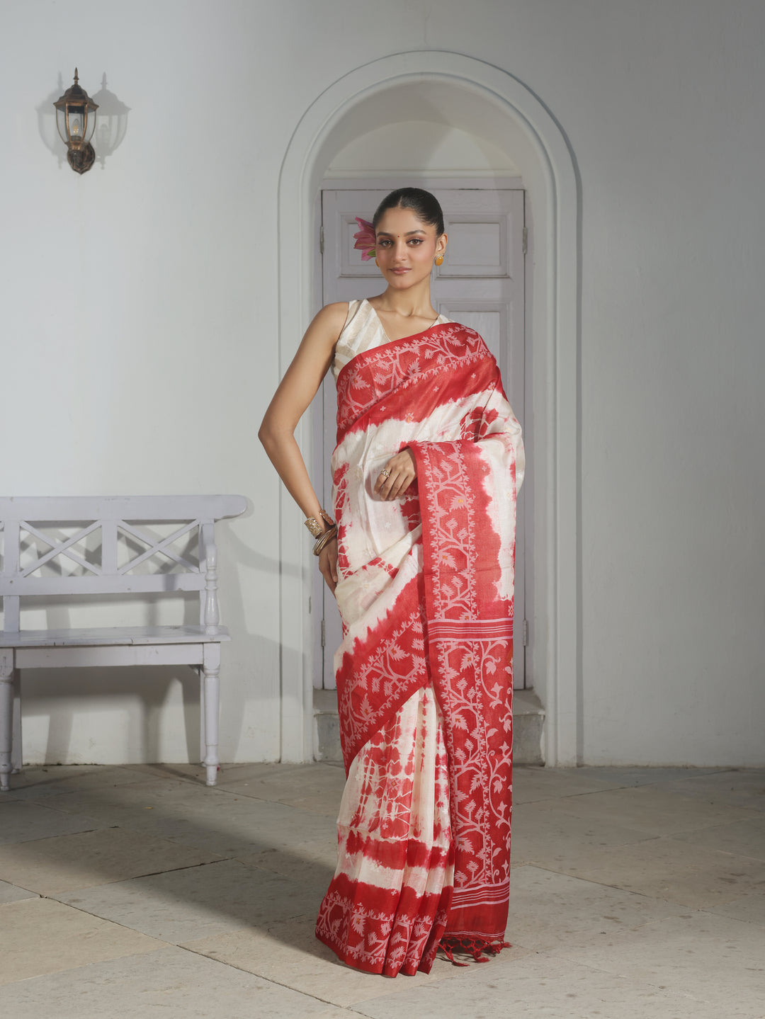 Rose Arcade Tussar Silk Shibori Jamdani Saree
