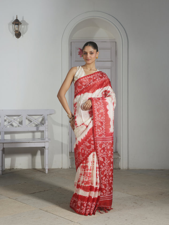 Rose Arcade Tussar Silk Shibori Jamdani Saree