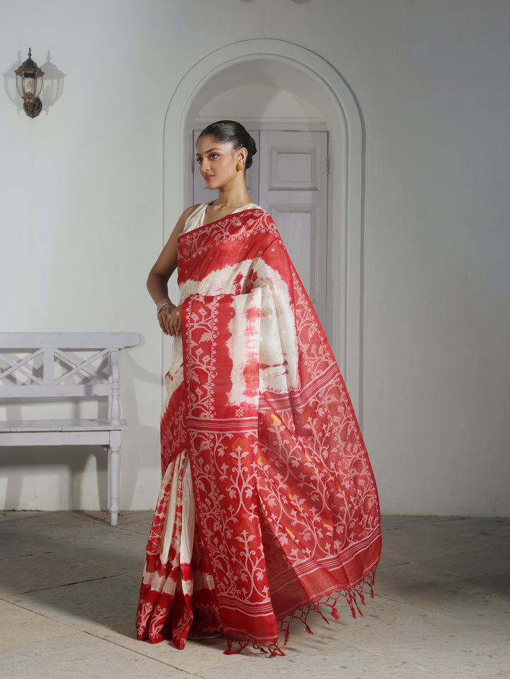 Rose Arcade Tussar Silk Shibori Jamdani Saree