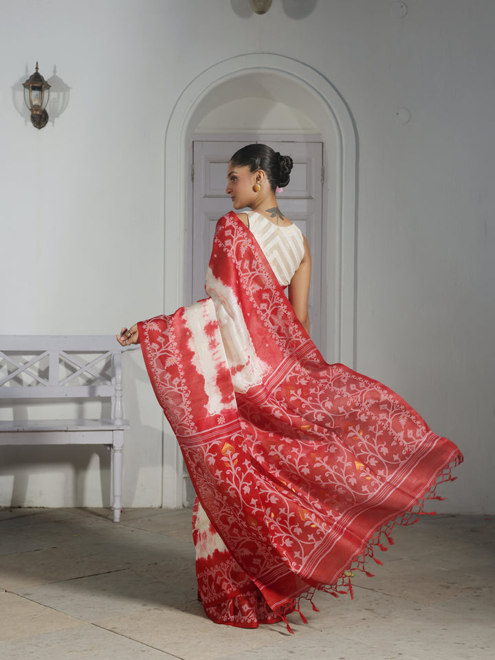 Rose Arcade Tussar Silk Shibori Jamdani Saree