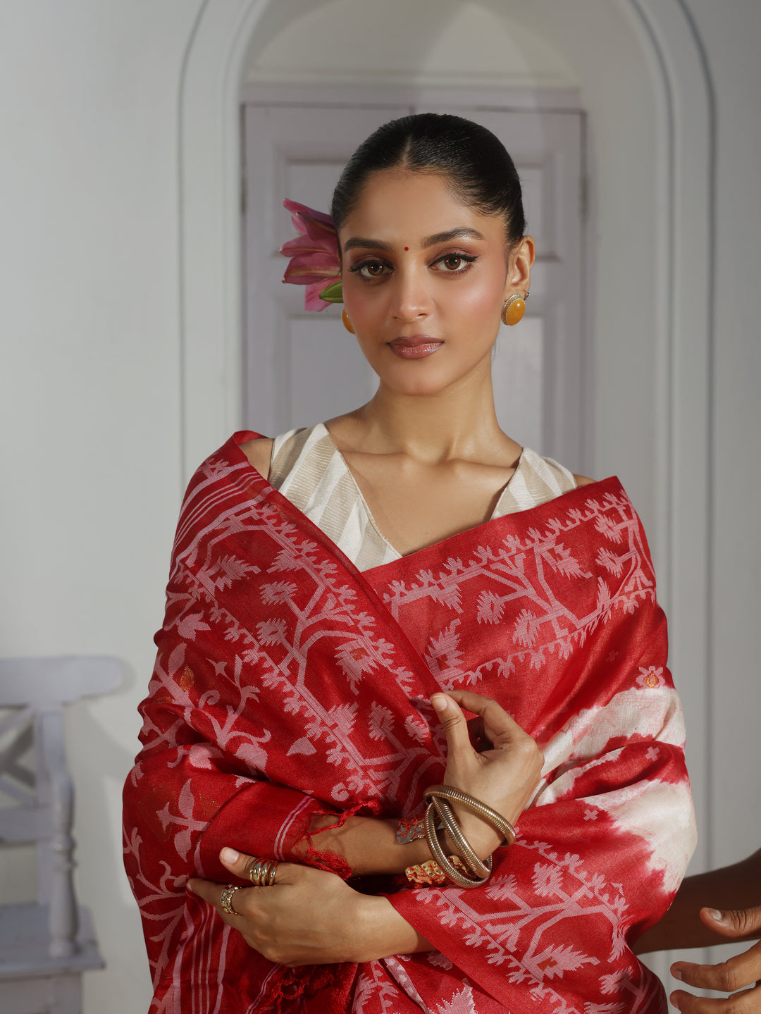 Rose Arcade Tussar Silk Shibori Jamdani Saree