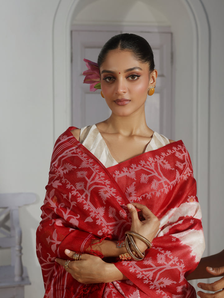 Rose Arcade Tussar Silk Shibori Jamdani Saree
