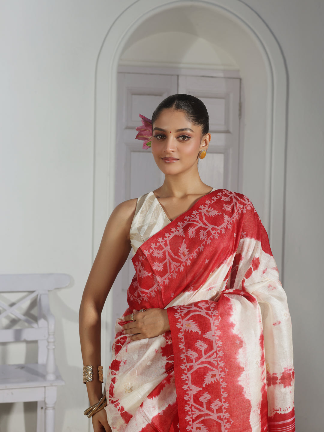 Rose Arcade Tussar Silk Shibori Jamdani Saree